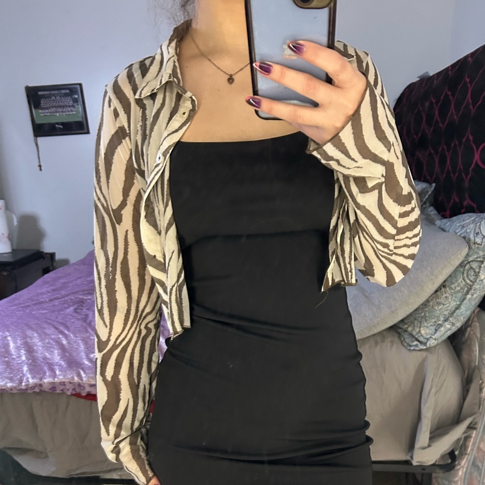 Windsor Black Dress with Zebra Print Button Down Shirt